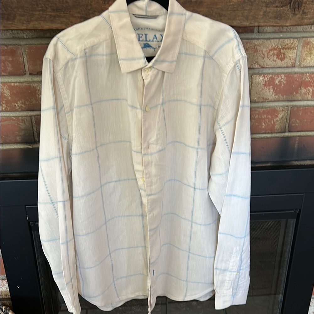 Tommy Bahama off White Shirt with Blue Accents
